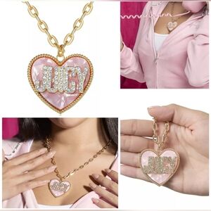 Nwt Juicy Couture ‘JUICY’ Heart Pendant Necklace Gold‑Tone w/ Pink Enamel